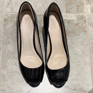 Cole Haan Glossy Black Peep Toe Heels